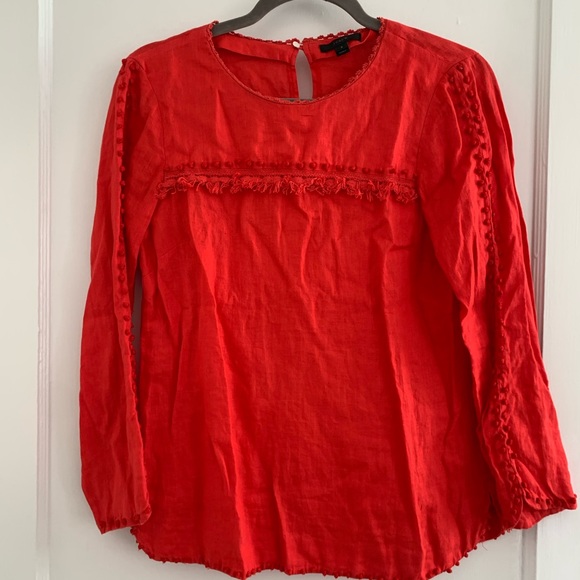 J. CREW Linen Embroidered Knot Top size 2 … - Picture 1 of 1
